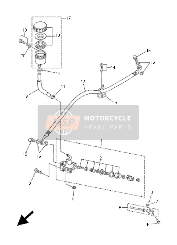 Yamaha TZR50 2005 Maître-cylindre arrière pour un 2005 Yamaha TZR50